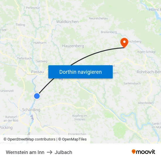 Wernstein am Inn to Julbach map
