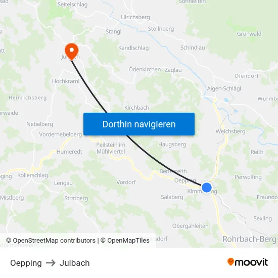 Oepping to Julbach map