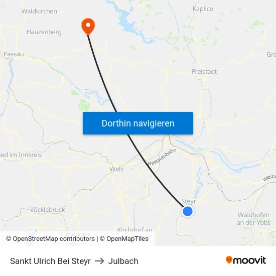 Sankt Ulrich Bei Steyr to Julbach map