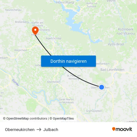 Oberneukirchen to Julbach map
