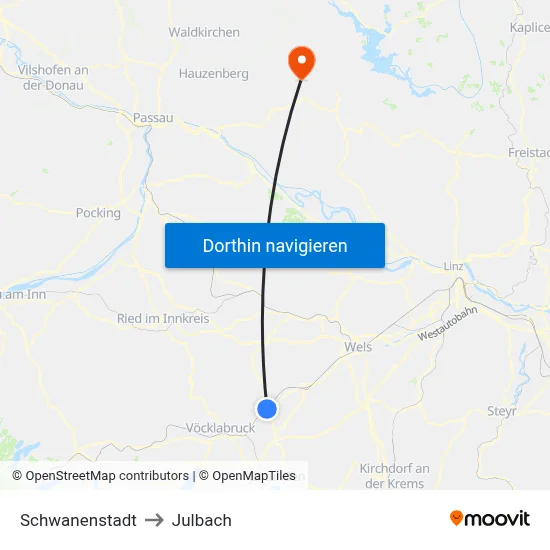 Schwanenstadt to Julbach map