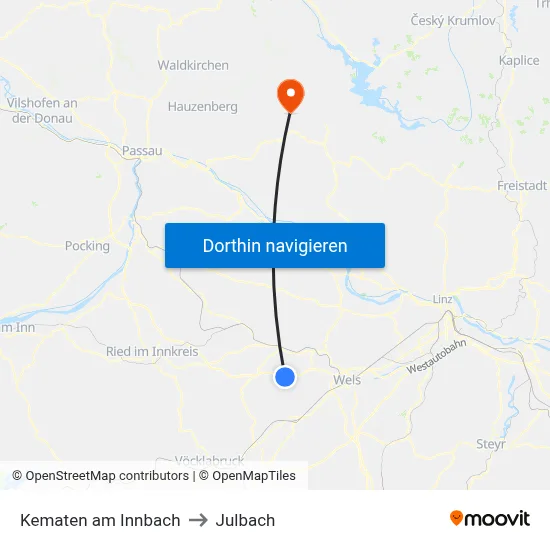 Kematen am Innbach to Julbach map