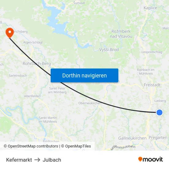 Kefermarkt to Julbach map