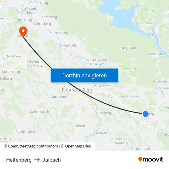 Helfenberg to Julbach map