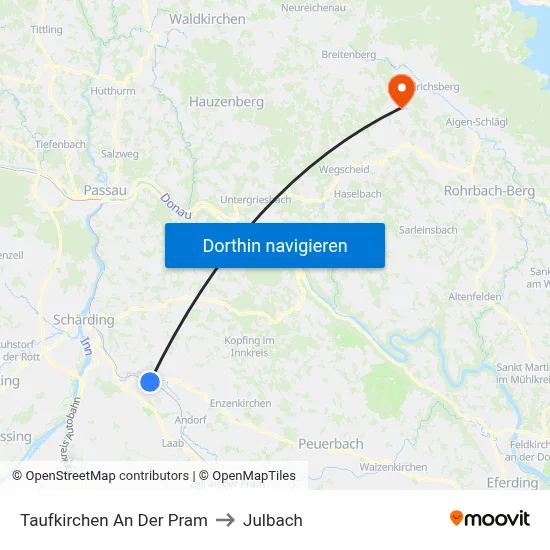 Taufkirchen An Der Pram to Julbach map