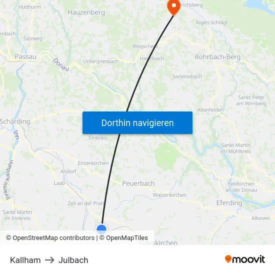 Kallham to Julbach map