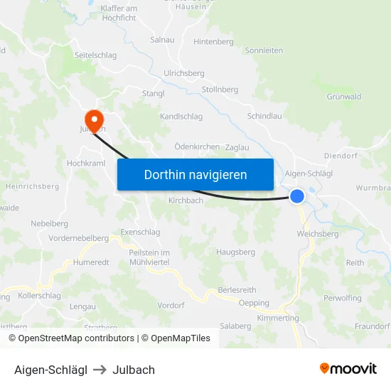 Aigen-Schlägl to Julbach map