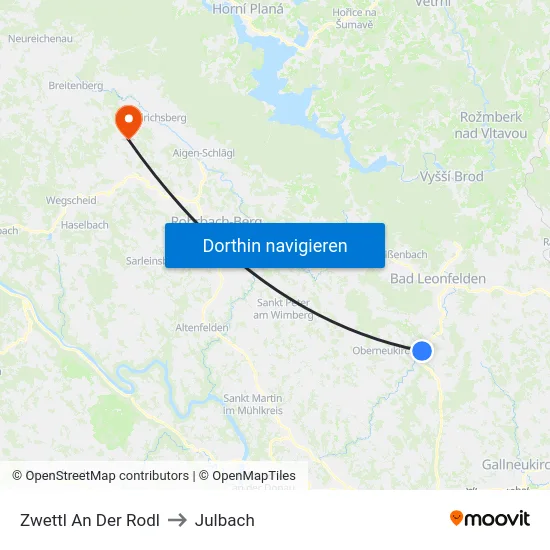 Zwettl An Der Rodl to Julbach map