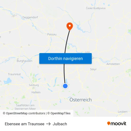 Ebensee am Traunsee to Julbach map