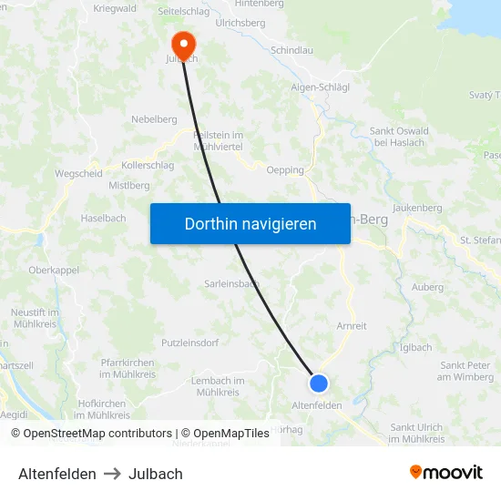 Altenfelden to Julbach map
