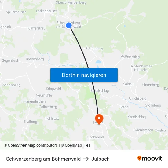 Schwarzenberg am Böhmerwald to Julbach map