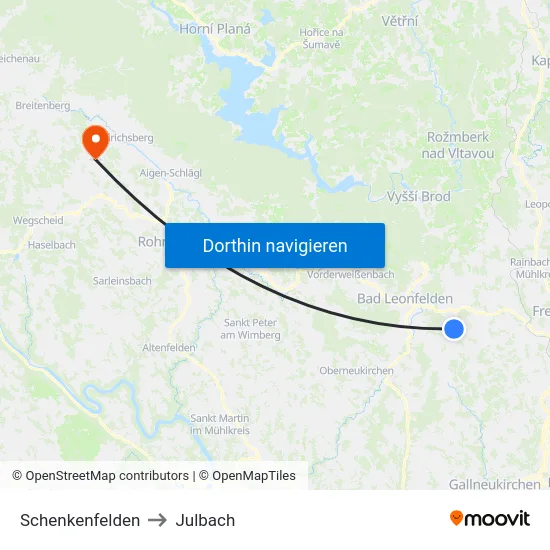 Schenkenfelden to Julbach map