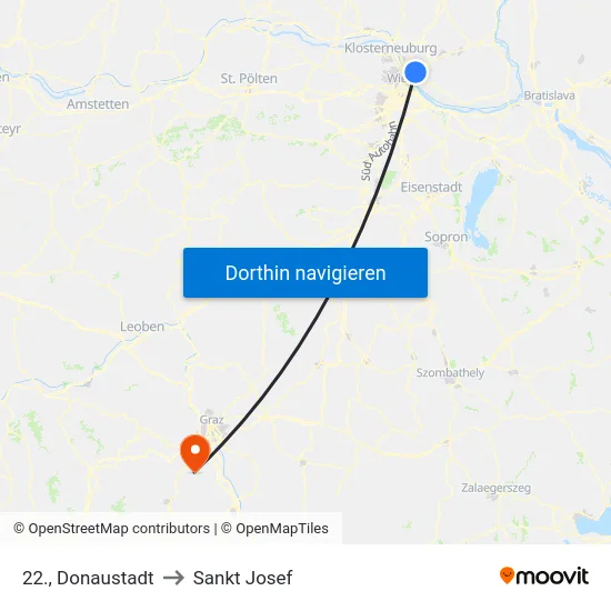 22., Donaustadt to Sankt Josef map