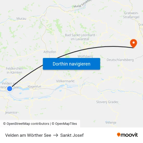 Velden am Wörther See to Sankt Josef map