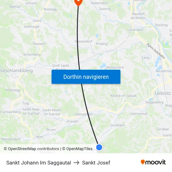 Sankt Johann Im Saggautal to Sankt Josef map