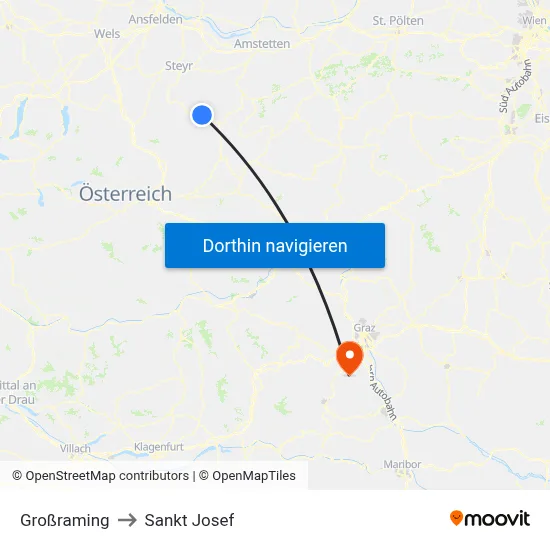Großraming to Sankt Josef map