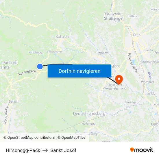 Hirschegg-Pack to Sankt Josef map