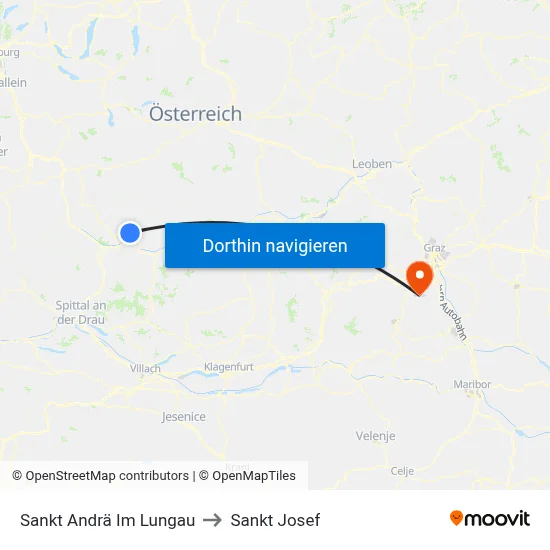Sankt Andrä Im Lungau to Sankt Josef map