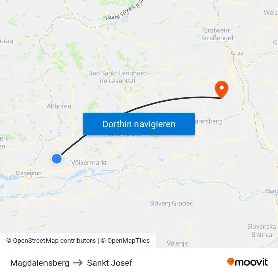 Magdalensberg to Sankt Josef map