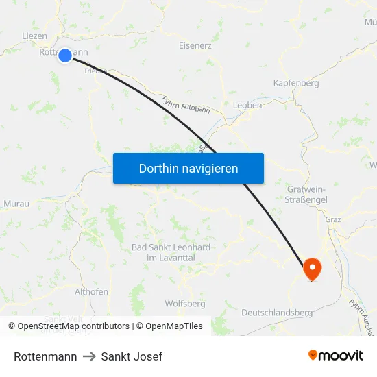 Rottenmann to Sankt Josef map