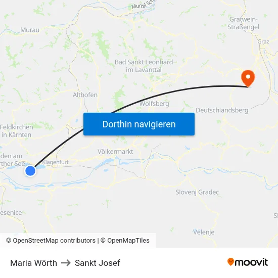 Maria Wörth to Sankt Josef map