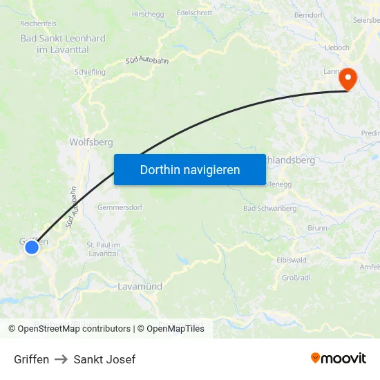 Griffen to Sankt Josef map