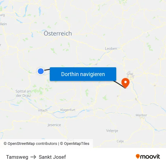 Tamsweg to Sankt Josef map