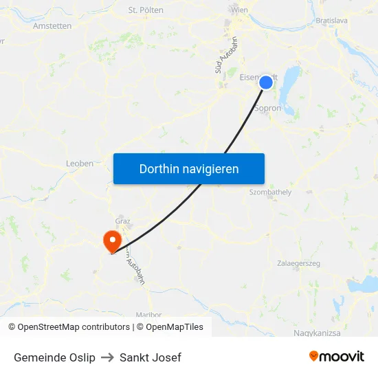 Gemeinde Oslip to Sankt Josef map