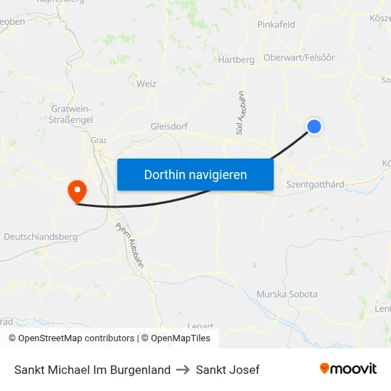 Sankt Michael Im Burgenland to Sankt Josef map