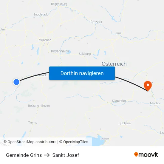 Gemeinde Grins to Sankt Josef map