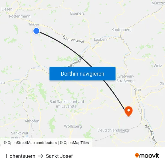 Hohentauern to Sankt Josef map