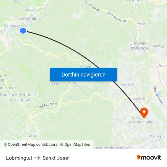 Lobmingtal to Sankt Josef map
