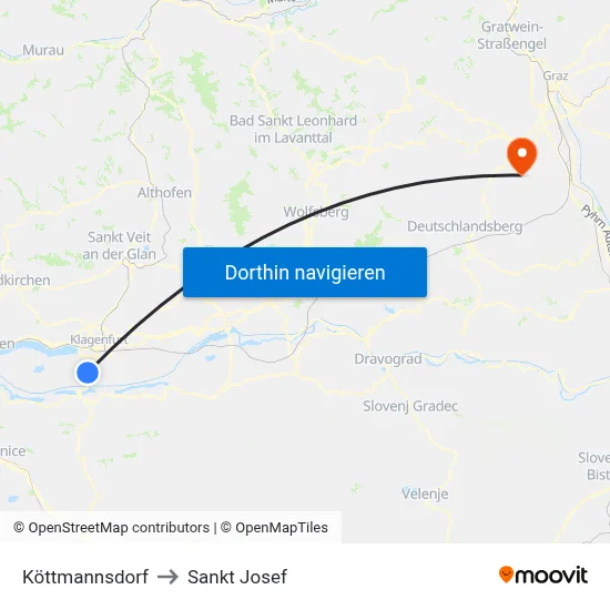 Köttmannsdorf to Sankt Josef map