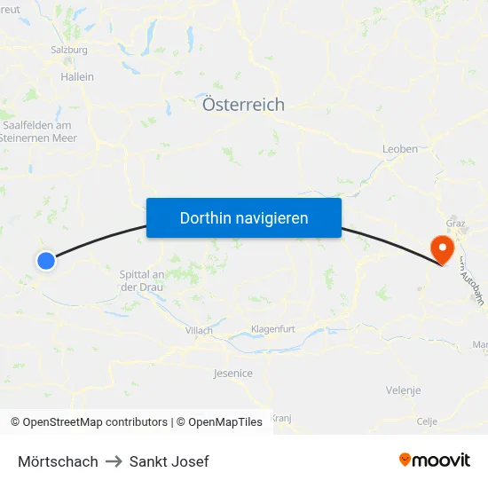 Mörtschach to Sankt Josef map