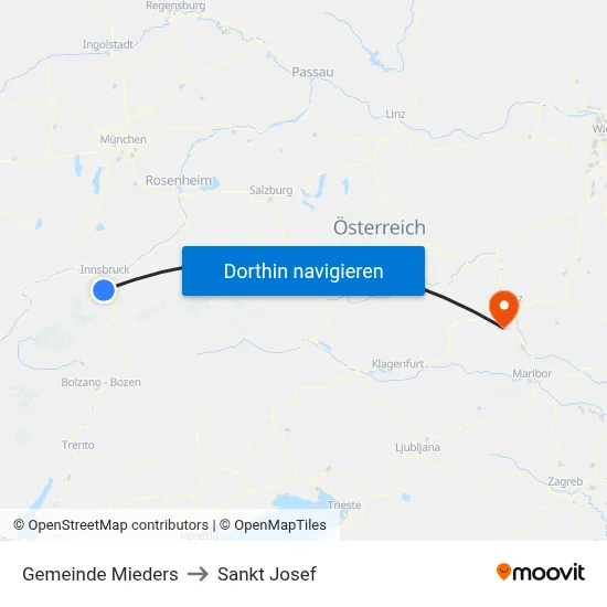 Gemeinde Mieders to Sankt Josef map