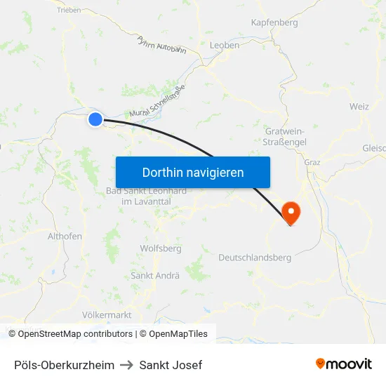 Pöls-Oberkurzheim to Sankt Josef map