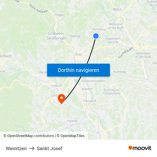 Weinitzen to Sankt Josef map