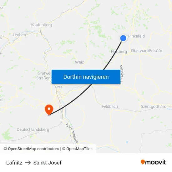 Lafnitz to Sankt Josef map