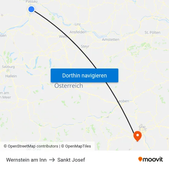Wernstein am Inn to Sankt Josef map