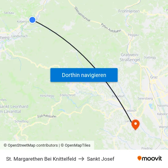 St. Margarethen Bei Knittelfeld to Sankt Josef map