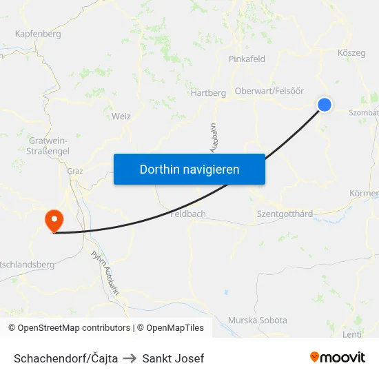Schachendorf/Čajta to Sankt Josef map