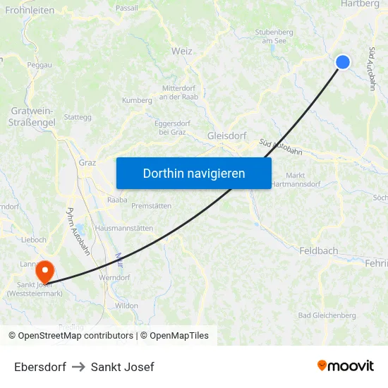 Ebersdorf to Sankt Josef map
