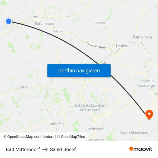 Bad Mitterndorf to Sankt Josef map