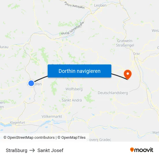 Straßburg to Sankt Josef map