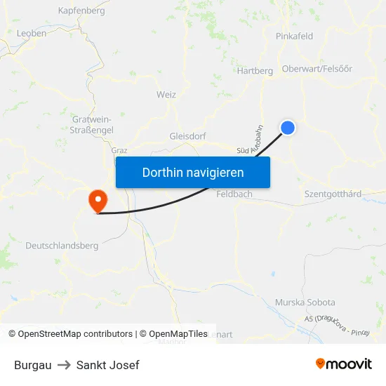 Burgau to Sankt Josef map