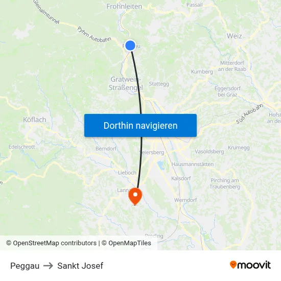 Peggau to Sankt Josef map