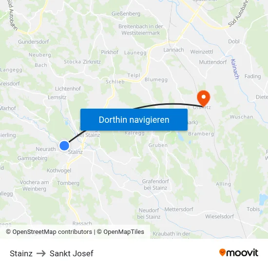 Stainz to Sankt Josef map