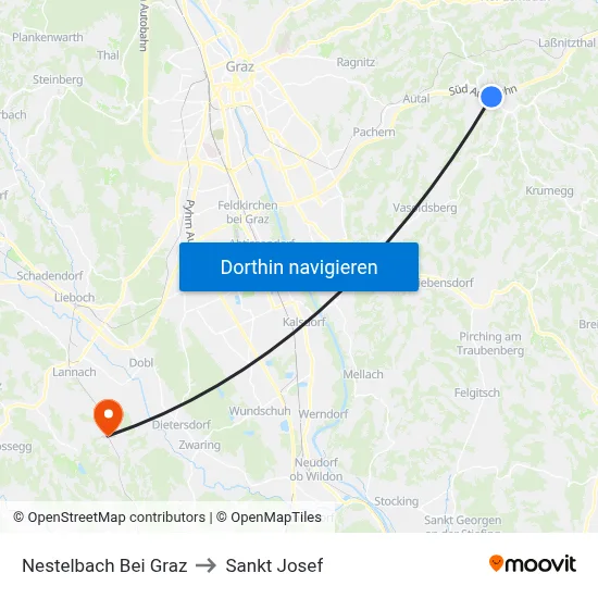 Nestelbach Bei Graz to Sankt Josef map