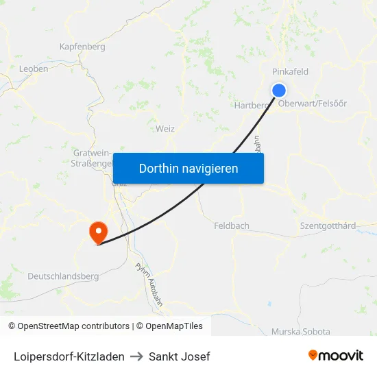 Loipersdorf-Kitzladen to Sankt Josef map