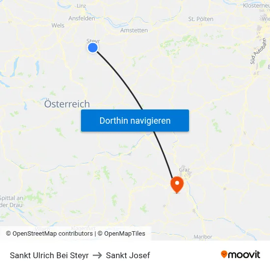 Sankt Ulrich Bei Steyr to Sankt Josef map
